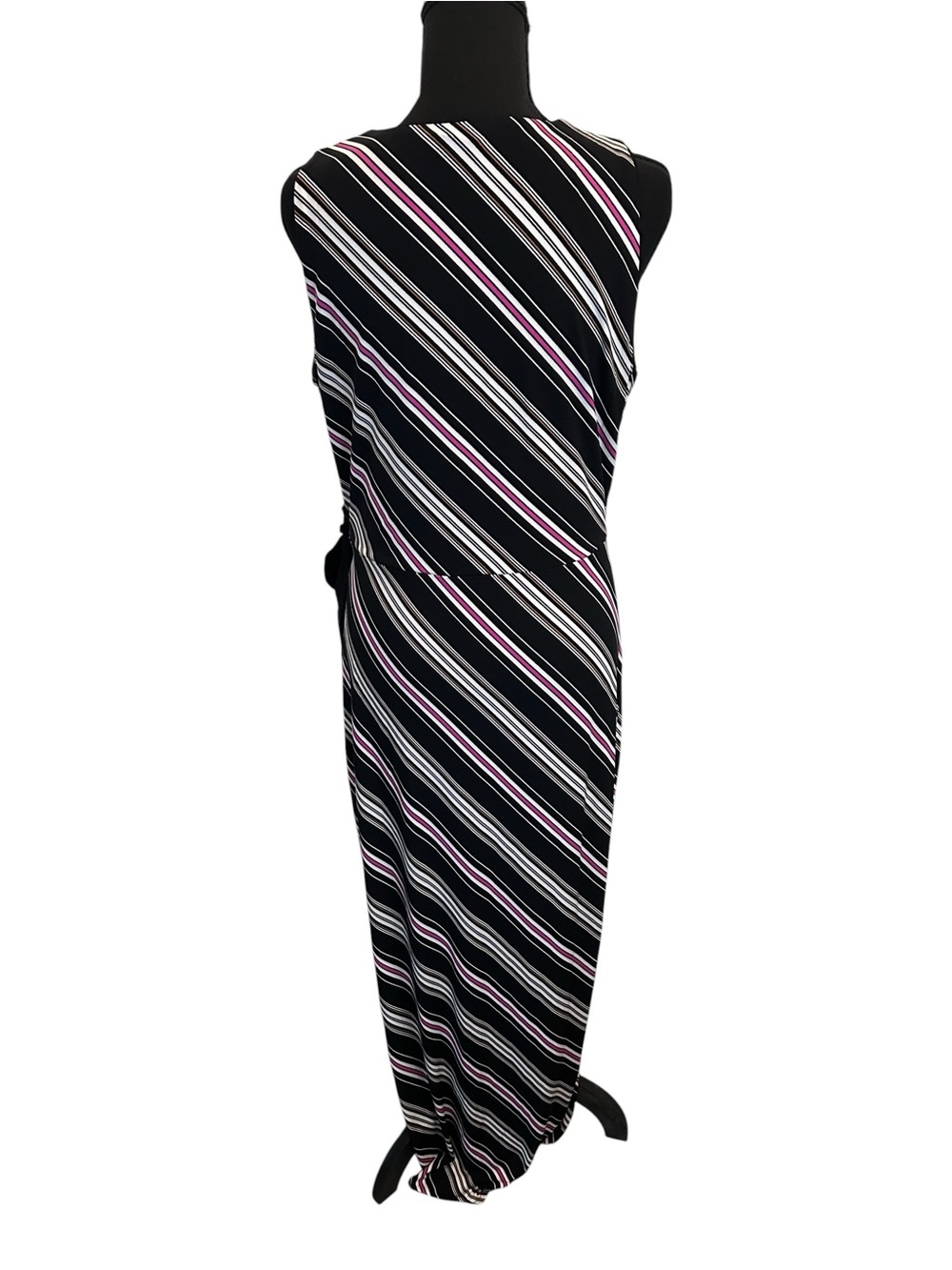White House Black Market Black Striped Faux Wrap Dress M - Picture 4 of 5